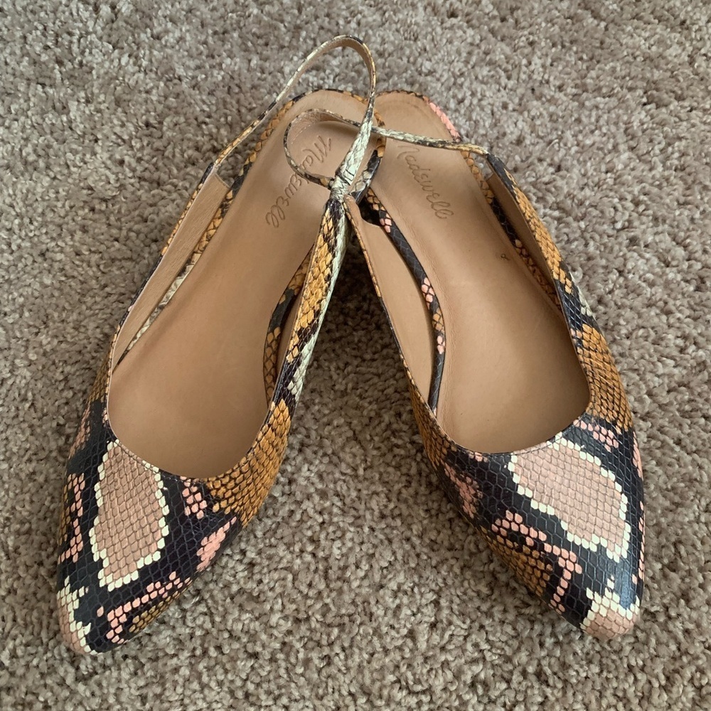 Womens Black Snakeskin-Print Slingback Flats - Picture 5 of 13